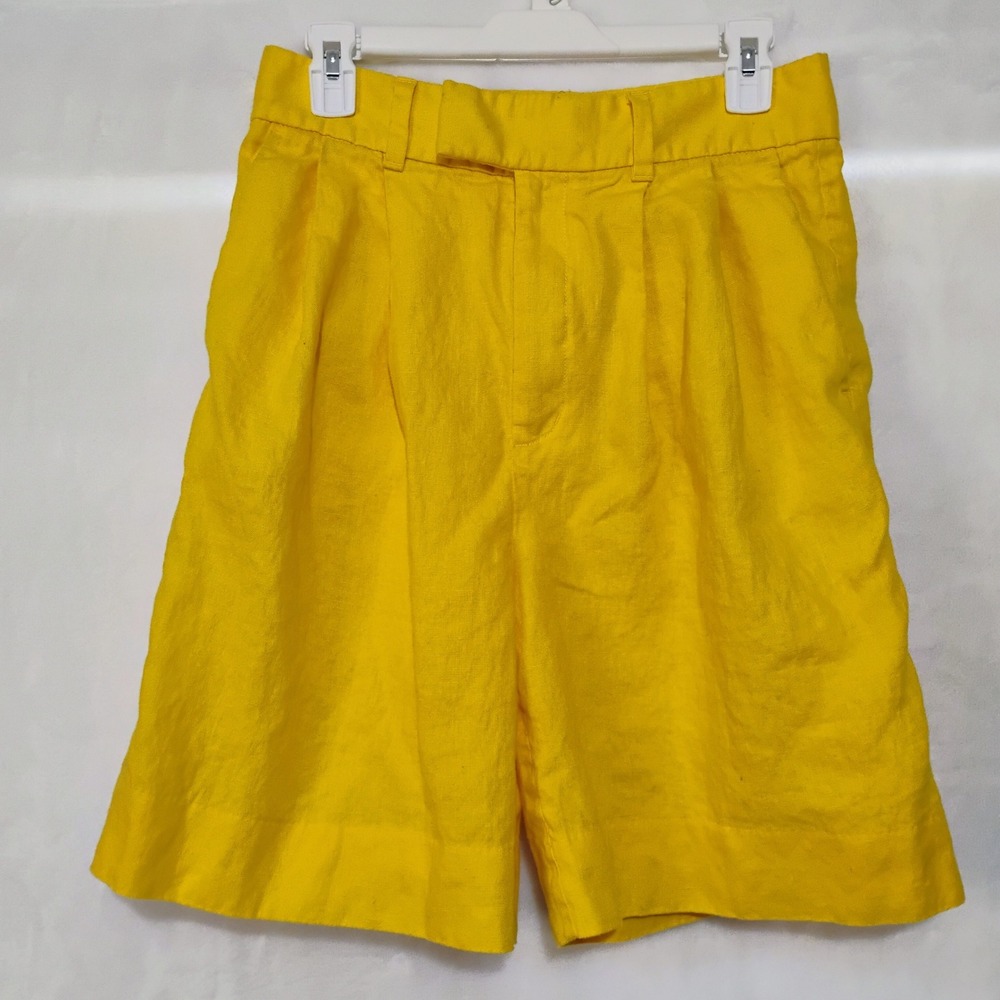Banana Republic Yellow Pleated 100% Linen Bermuda Shorts Womens 4 High Rise X